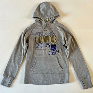 Nike Therma Fit Kansas City Royals Baseball Small Gray Blue Hoodie World Series